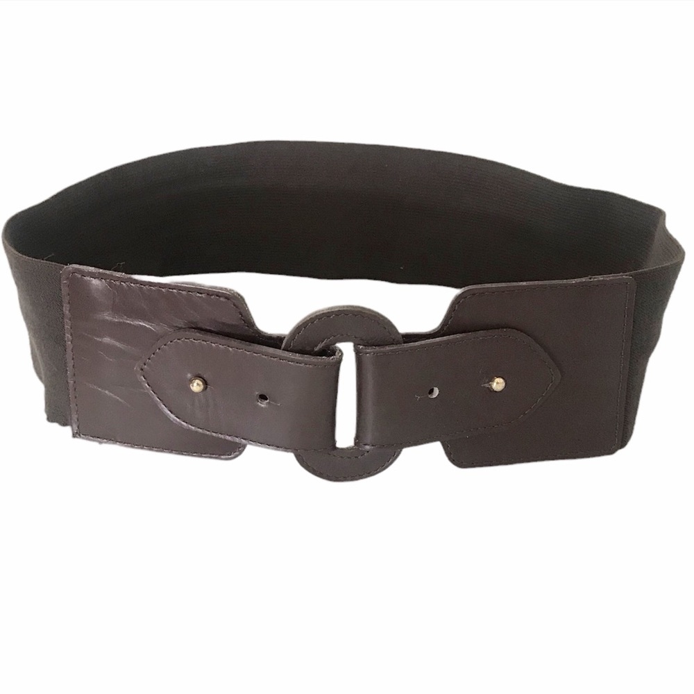Leather Belt Chocolate Brown Stretch Adjustable Corset Sz L Vintage Motion East